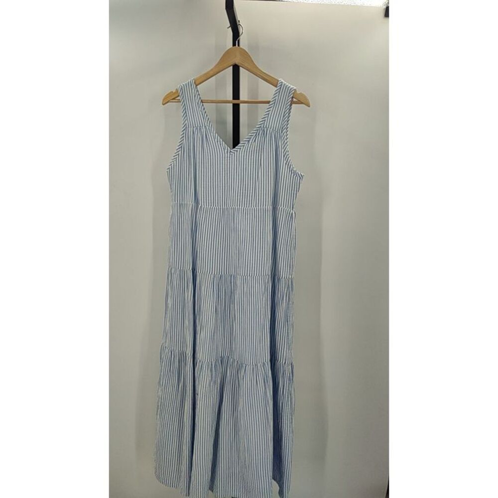 Quince Blue and White Striped Linen Dress S NWT